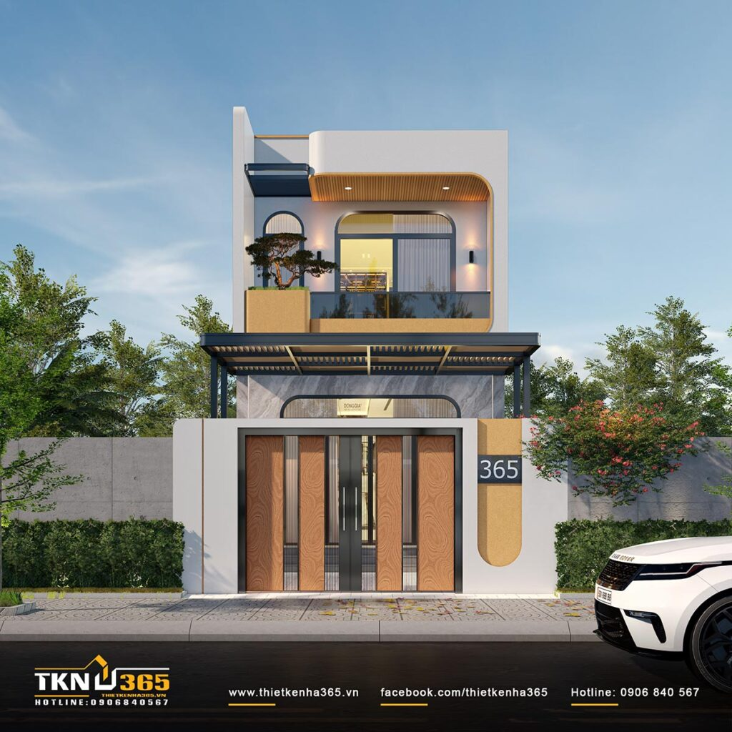 Thiết kế nhà 1 trệt 1 lầu ở Trà Vinh hiện đại , đơn giản, phù hợp với các cặp vợ chồng trẻ