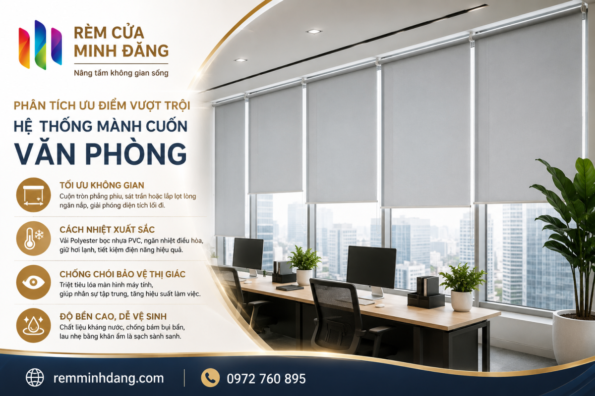Rèm Cuốn Văn Phòng – Giải Pháp Che Nắng Tối Ưu Năng Lượng Công Sở Hiện Đại 2026